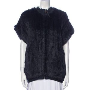 SANDRO PARIS Navy Blue Rabbit Fur Vest Size French 2 US Medium